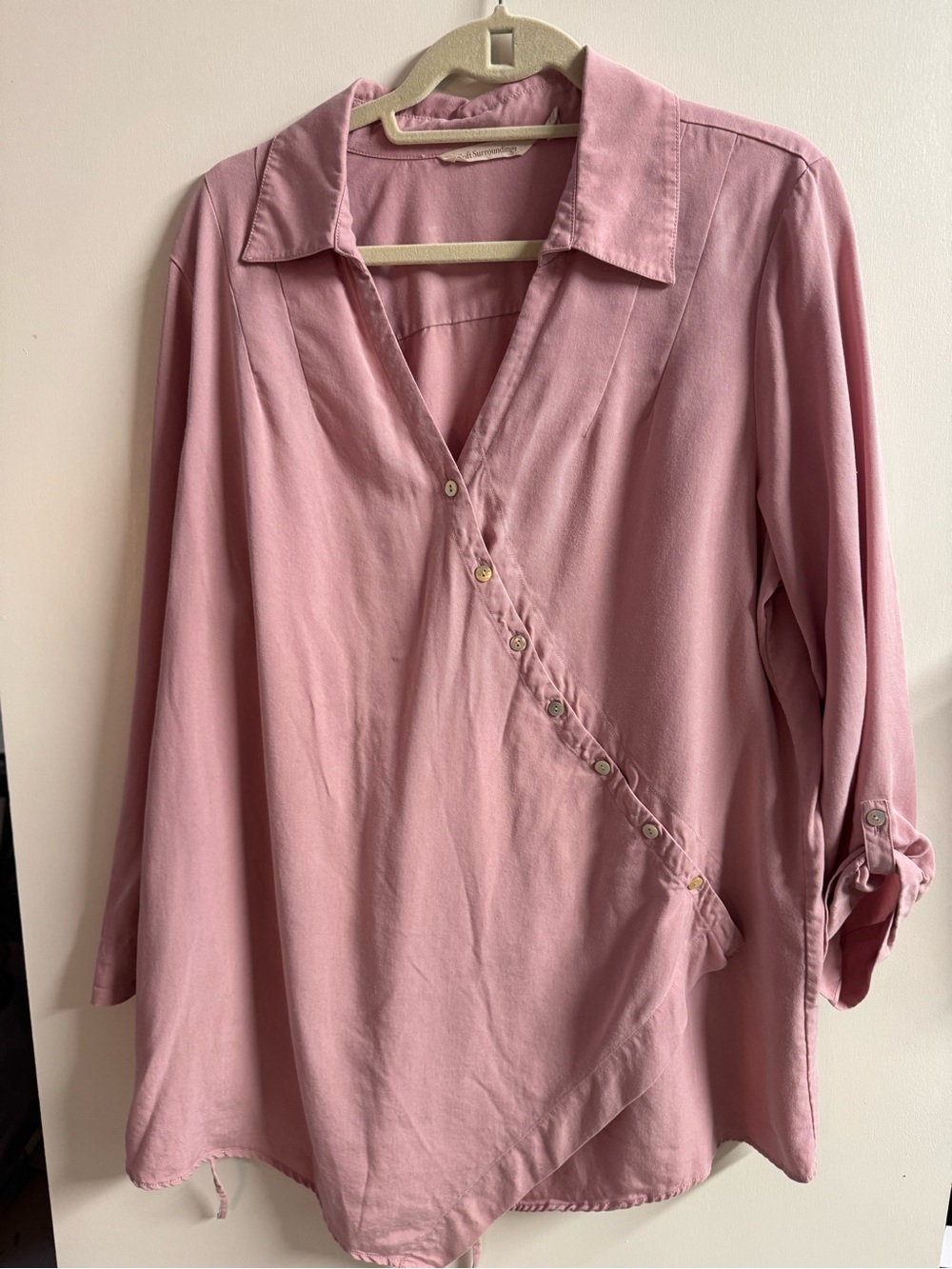 Soft Surroundings Women's Pink Button-Accent Wrap Tencil Blouse